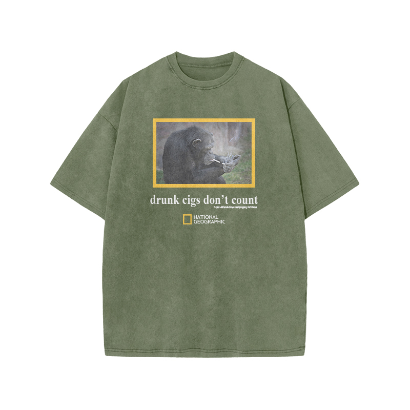 Drunk Cigs Don't Count Print Acid Washed T-shirt - Army Green - US20-22(3XL) - image 6