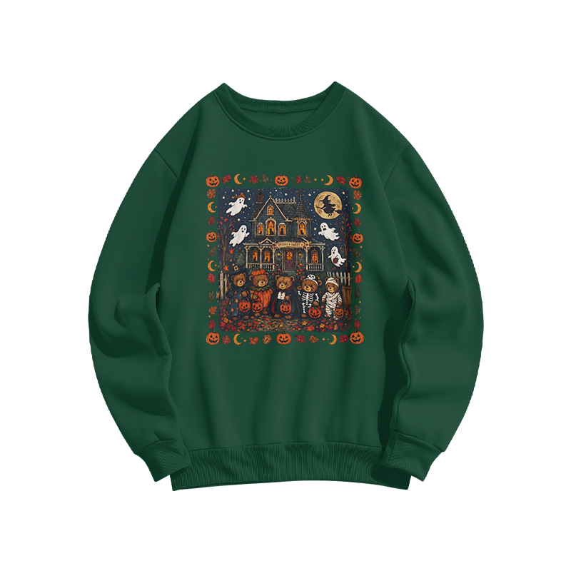Halloween Haunted House Graphic Print Sweatshirt - Dark Green - US16-18(2XL) - image 3