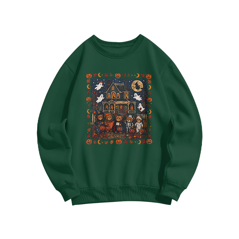Halloween Haunted House Graphic Print Sweatshirt - Dark Green - US16-18(2XL) - image 3