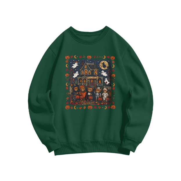 Halloween Haunted House Graphic Print Sweatshirt - Dark Green - US16-18(2XL) - image 3