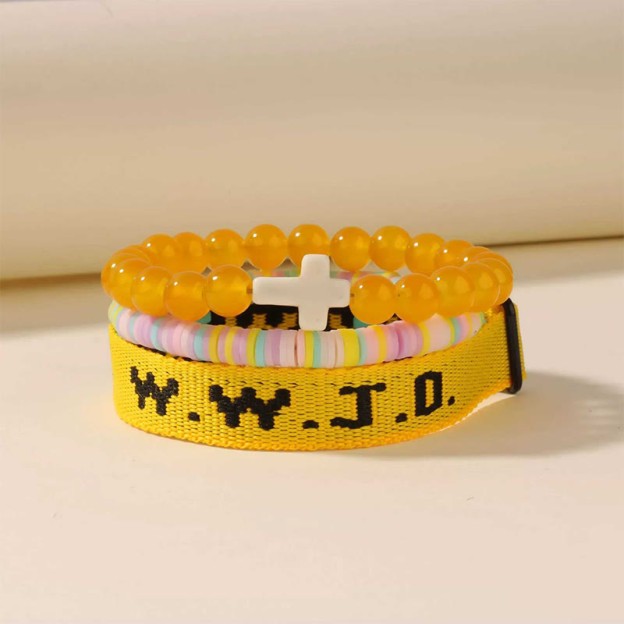 WWJD What Would Jesus Do Bracelet Set - Yellow - one size - image 6