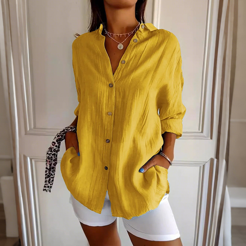Casual Long Sleeve Lapel Shirt - Yellow - 5XL - image 4