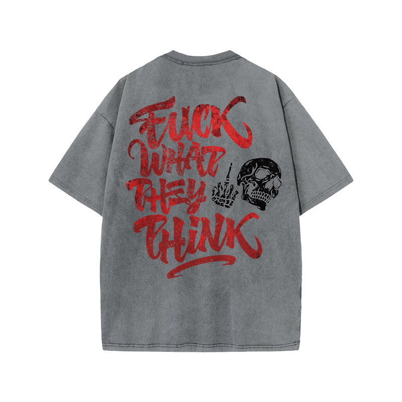 Gym 100% Cotton Fuck What They Think Print Acid Washed T-shirt - Grey - US20-22(3XL) - image 4