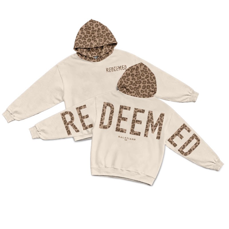 Redeemed Galatians 2:20 Leopard Design Patchwork Print Causal Hoodie - Apricot - US44-46(8XL) - image 4
