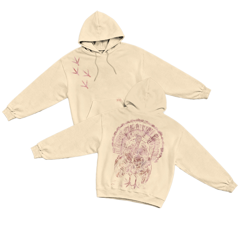 Vintage Turkey Sketch Long Sleeve Hoodie - Apricot - US16-18(2XL) - image 7