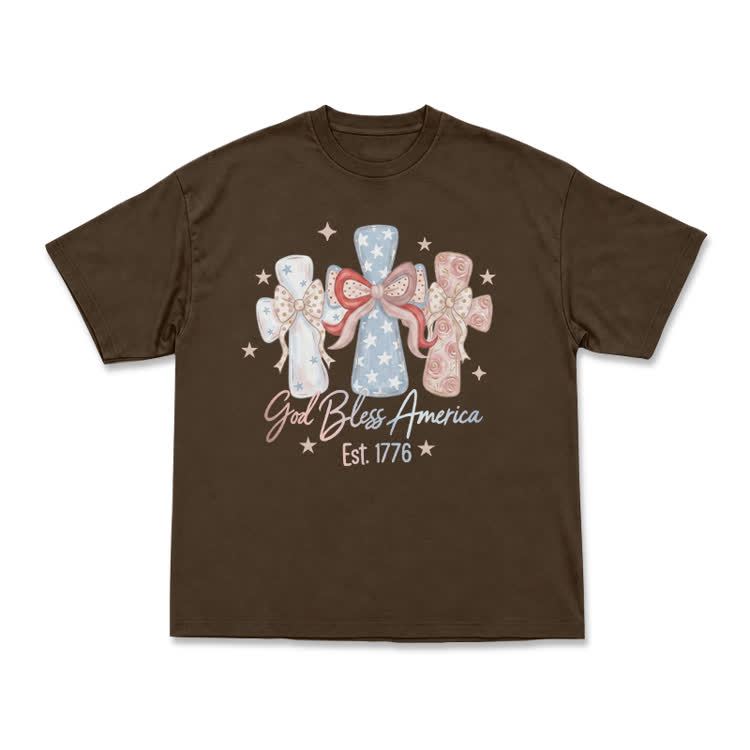 Patriotic Bow Graphic God Bless America T-Shirt - Coffee - US16-18(2XL) - image 12