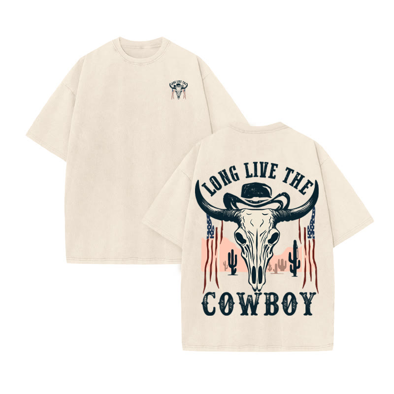 Unisex 100% Cotton COWBOY Western Style Print Acid Washed T-shirt