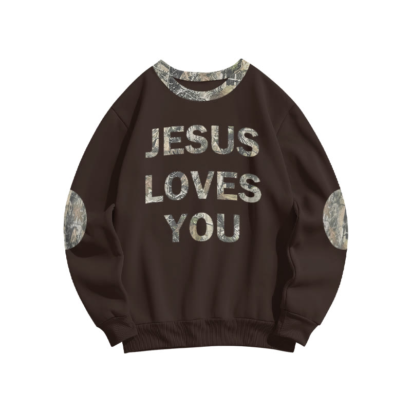 Jesus Loves You Dead Leaves Camouflage Front Print Sweatshirt - Coffee - 6XL - image 5