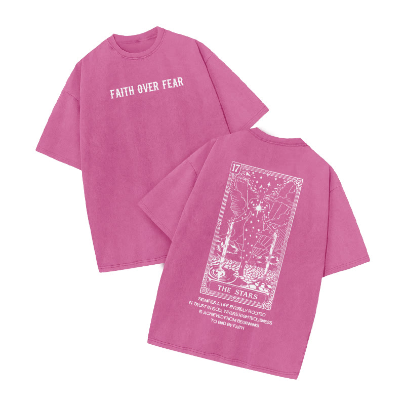 Faith Over Fear Tarot 17 The Star Print Acid Washed T-shirt - Pink - US20-22(3XL) - image 9