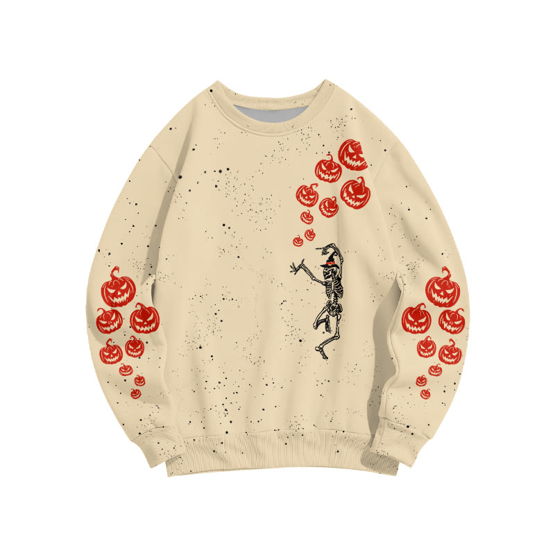 Unisex Dancing Skeleton Pumpkin Halloween Print Sweatshirt - Apricot - 6XL - image 4