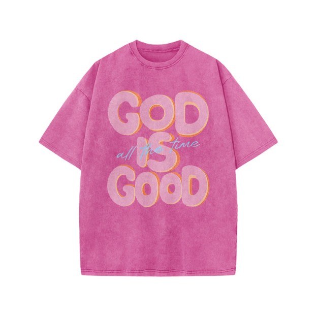 Unisex God Is Good Print Acid Washed T-shirt - Pink - US20-22(3XL) - image 5