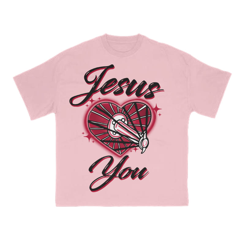 Jesus Loves You Creative Print T-shirt - Pink - US16-18(2XL) - image 8