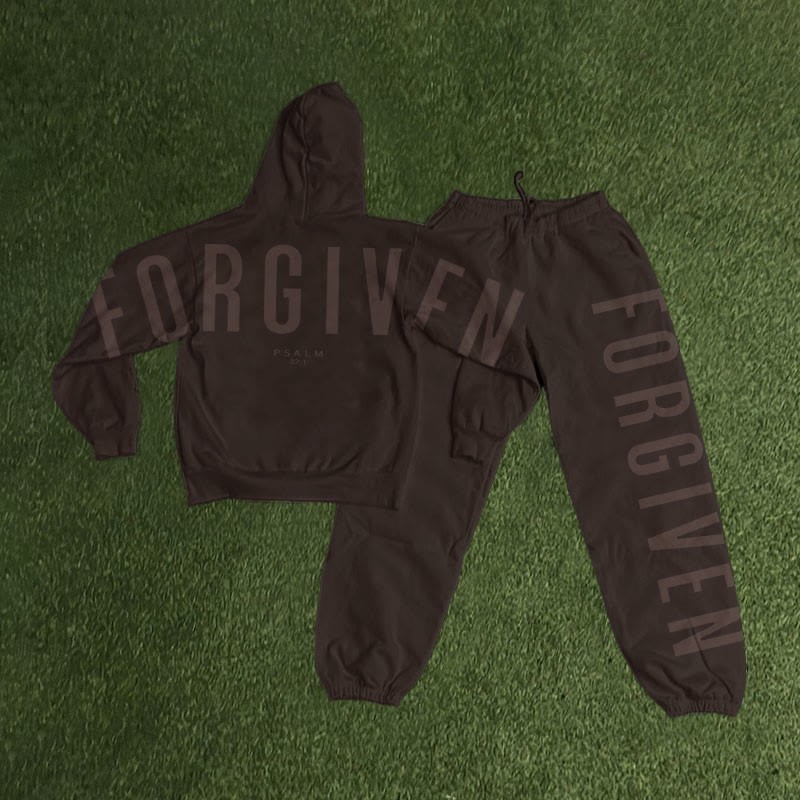 Unisex Forgiven Psalm 32:1 Print Hoodie Set - Coffee - US16-18(2XL) - image 4