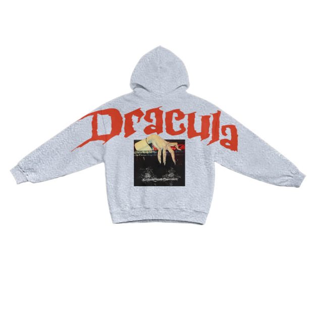 Grunge Dracula Hand Illustration Pullover Hoodie - Grey - US16-18(2XL) - image 8