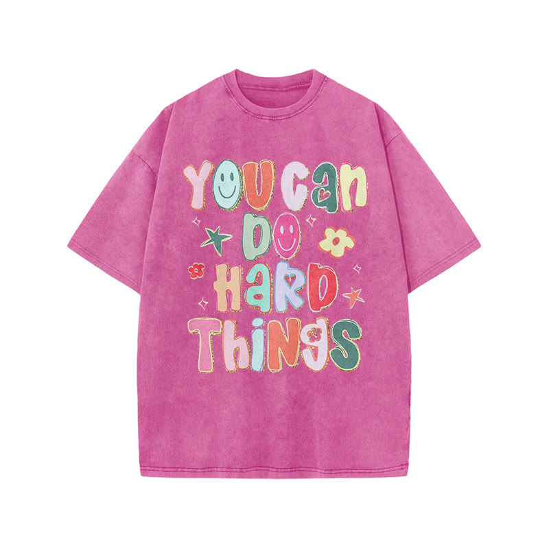 You Can Do Hard Things Print Acid Washed T-shirt - Pink - US20-22(3XL) - image 9
