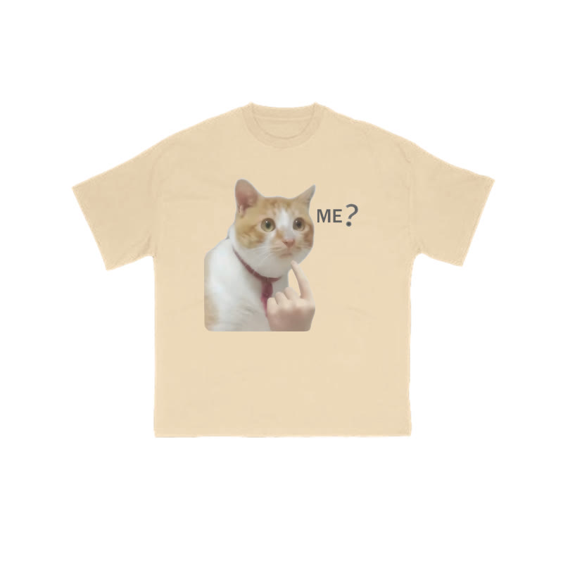 Unisex 100% Cotton Suspicious Cat Print T-shirt - Apricot - US16-18(2XL) - image 5