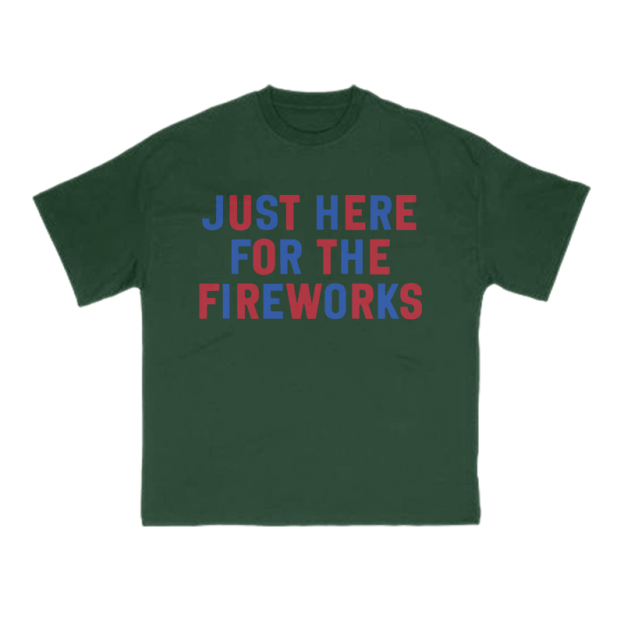 Just Here For The Fireworks Print T-shirt - Green - US16-18(2XL) - image 10