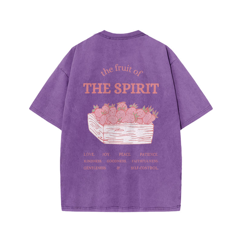 100% Cotton Vintage The Fruit Of The Spirit Print Acid Washed Unisex T-shirt - Purple - 3XL - image 7