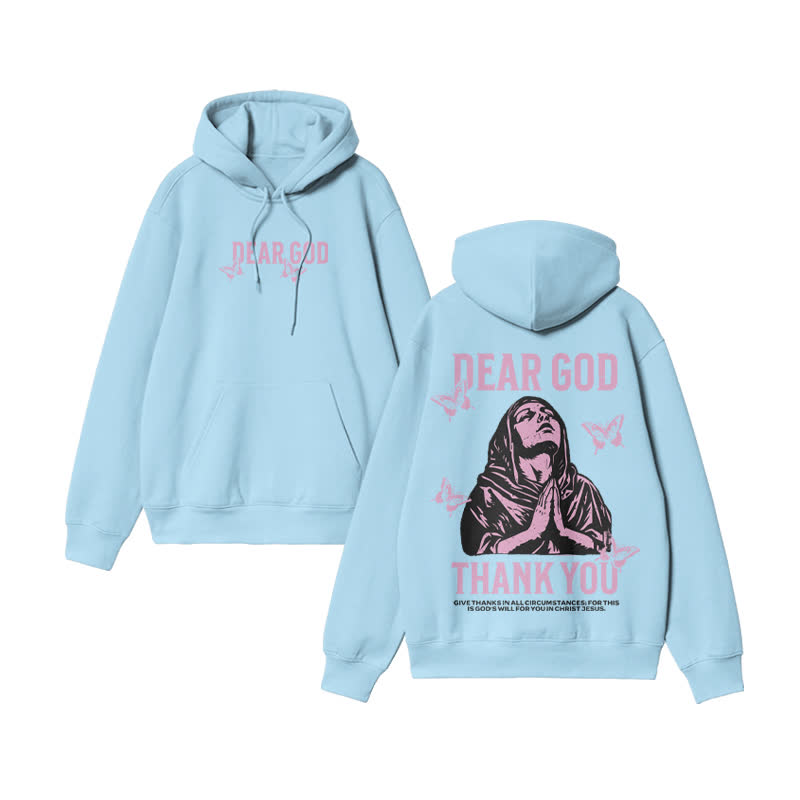 Unisex Thank You Dear God Print hoodie - Blue - US16-18(2XL) - image 6