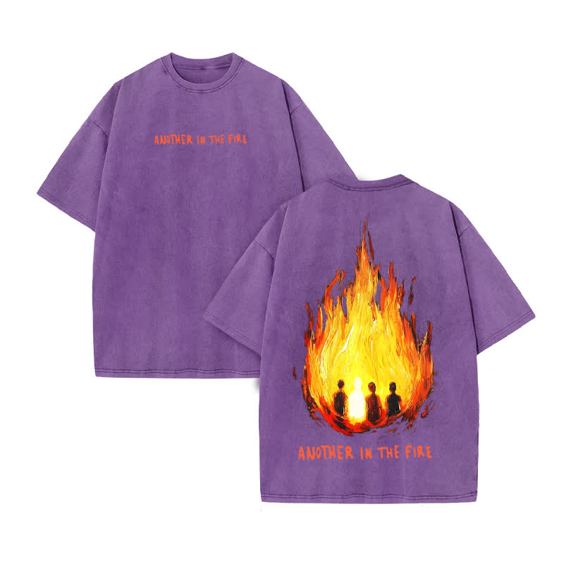 Unisex Another In The Fire Print Acid Washed T-shirt - Purple - US20-22(3XL) - image 9