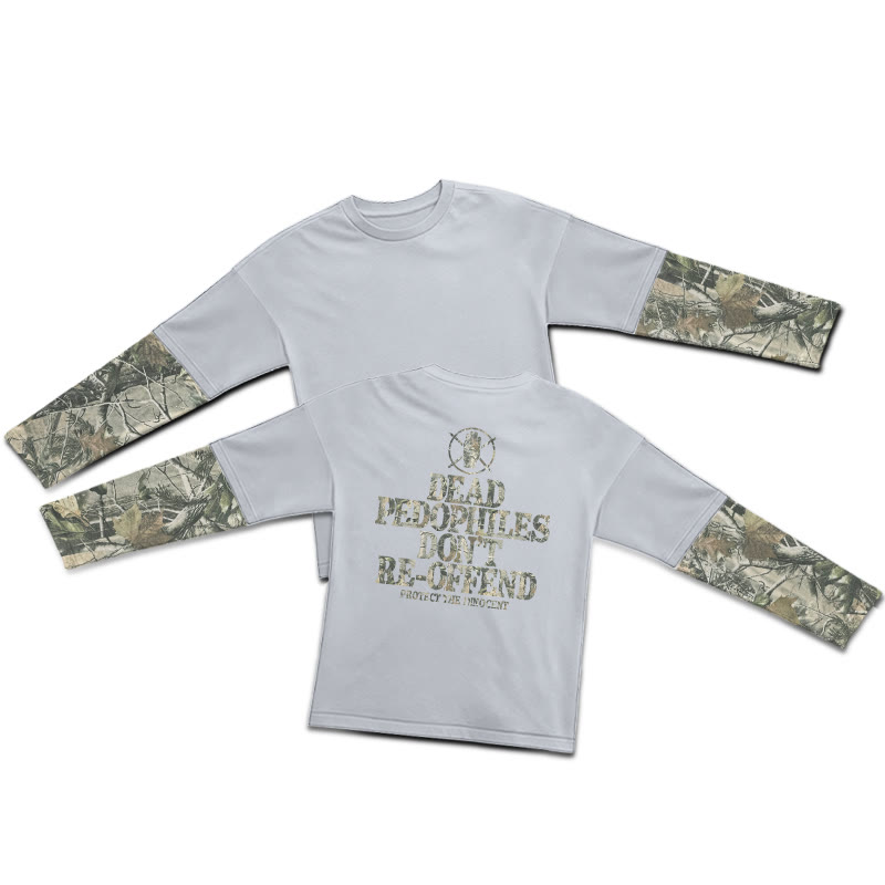Dead Pedophiles Don't Re-offend Protect The Innocent Dead Leaves Camouflage Print Layered-style T-shirt  - Grey - 5XL - image 3