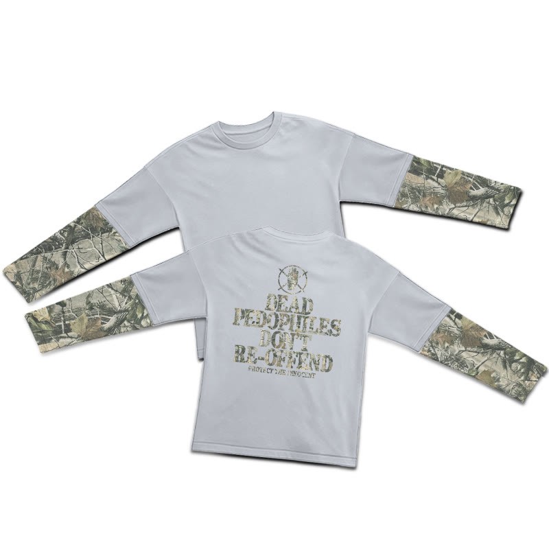 Dead Pedophiles Don't Re-offend Protect The Innocent Dead Leaves Camouflage Print Layered-style T-shirt  - Grey - 5XL - image 3