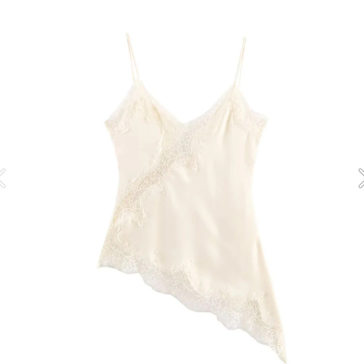 Spaghetti Strap Tank Top With Lace Spliced Irregular Hem - Beige - US12(L) - image 11