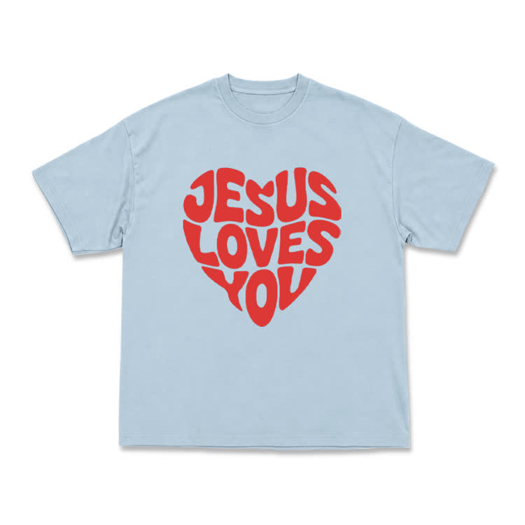 Vintage Jesus Loves You Heart Graphic T-Shirt - Light Blue - US16-18(2XL) - image 8