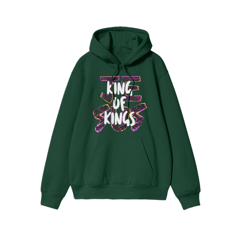 Unisex Jesus Is King Of Kings Print Hoodie - Green - 2XL - image 6