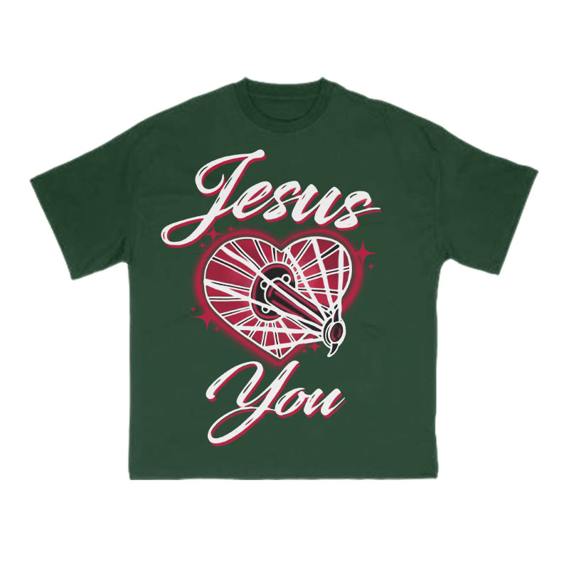 Jesus Loves You Creative Print T-shirt - Green - US16-18(2XL) - image 9