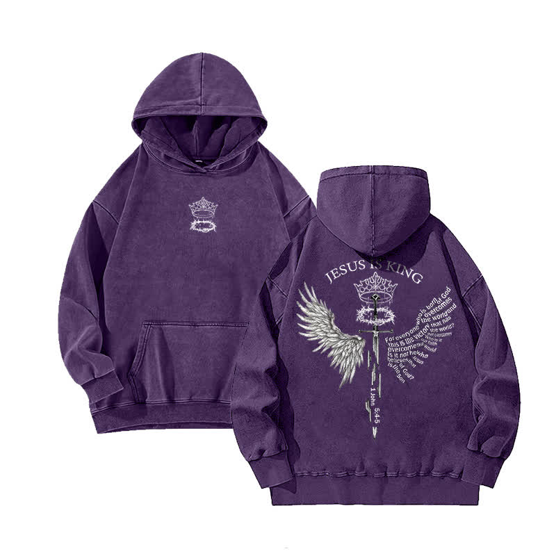 Unisex 100% Cotton Jesus Is King Printed Washed Hoodie  - Purple - 3XL - image 7