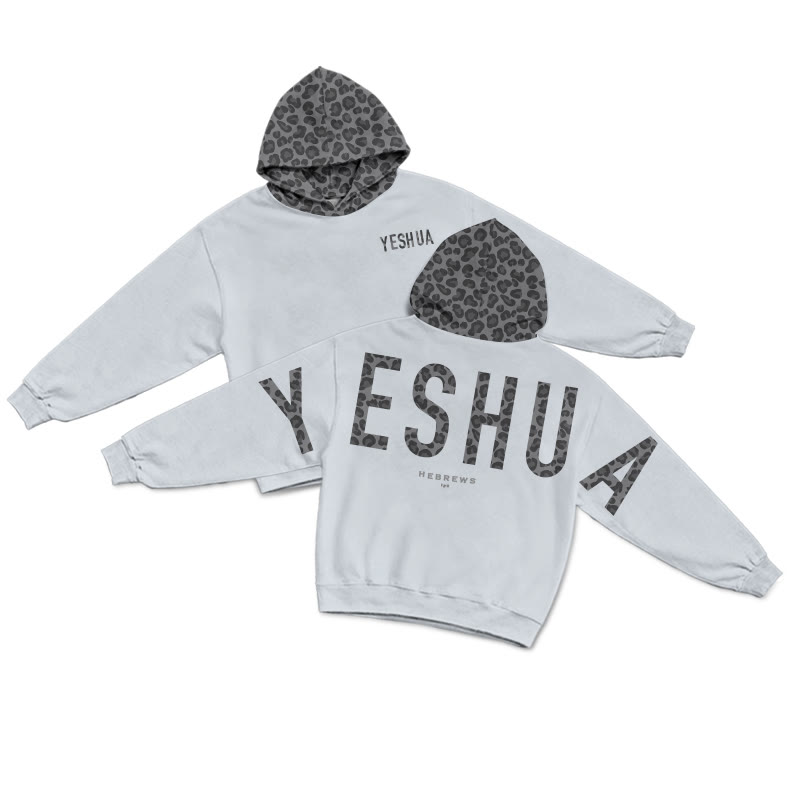 Yeshua Hebrews 13:8 Leopard Design Patchwork Print Causal Hoodie - Light Gray - US44-46(8XL) - image 5