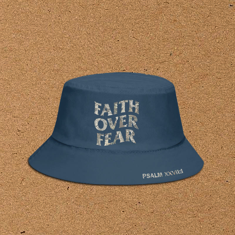 Dead Leaves Camouflage Faith Over Fear Print Bucket Hat - Blue - XL(62cm) - image 5