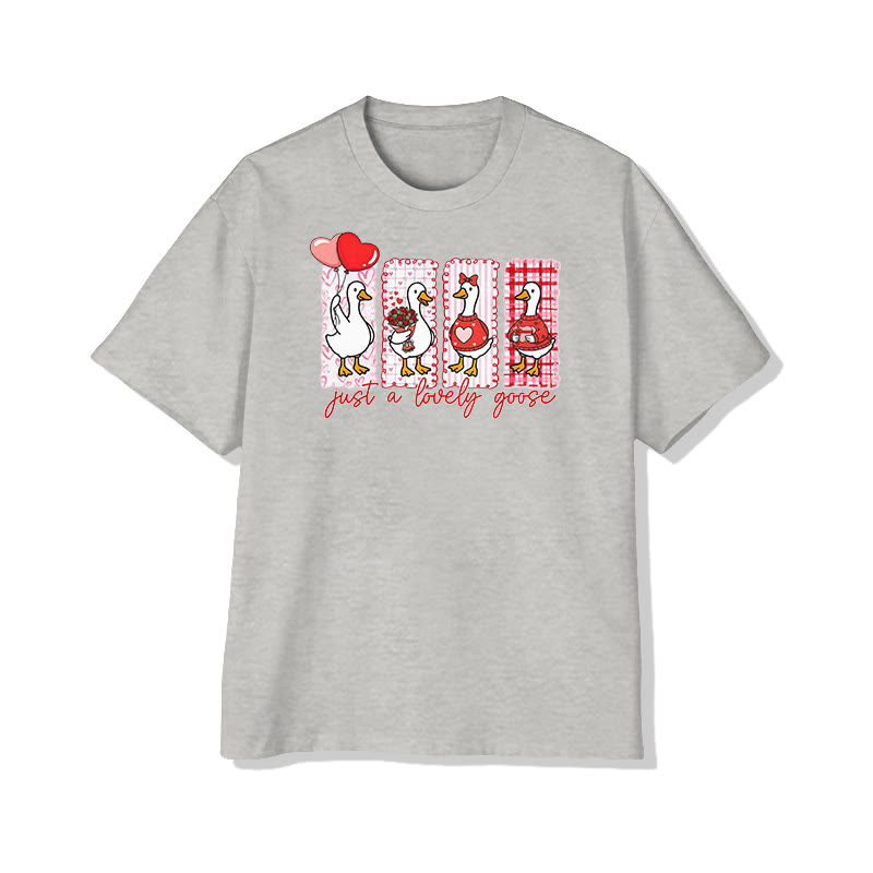 Just A Lovely Goose Valentine's Day Print T-shirt - Grey - 8XL - image 6