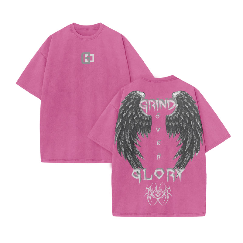 Grind Over Glory Print Acid Washed T-shirt - Pink - US20-22(3XL) - image 9