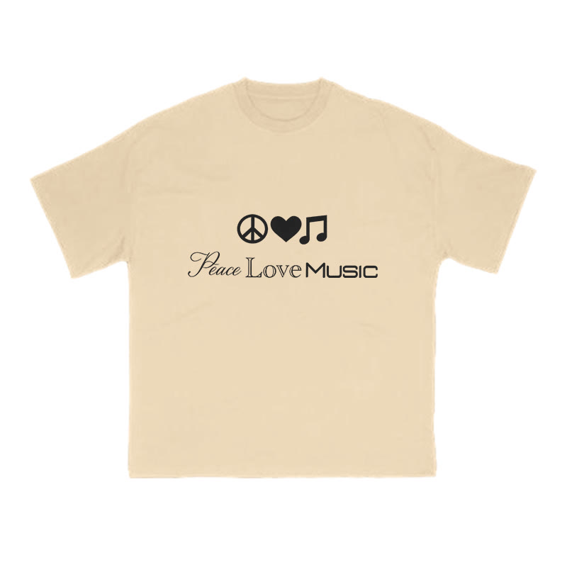 Peace Love Music Print T-shirt - Apricot - US16-18(2XL) - image 5
