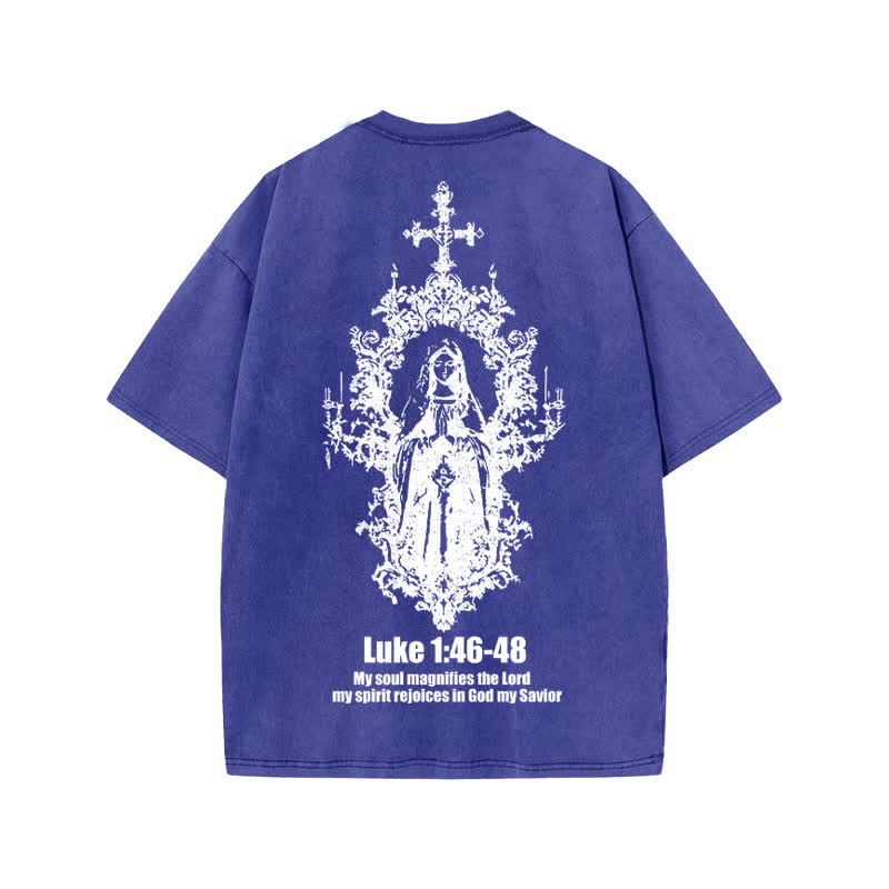 Unisex Luke 1:46-48 Print Acid Washed T-shirt - Blue - US20-22(3XL) - image 8