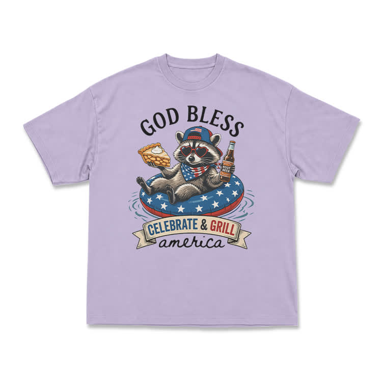 Casual Patriotic Raccoon Graphic T-Shirt - Purple - US16-18(2XL) - image 8