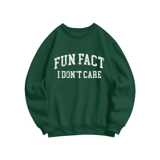 Fun Fact I Don't Care Print Sweatshirt - Dark Green - US16-18(2XL) - image 8