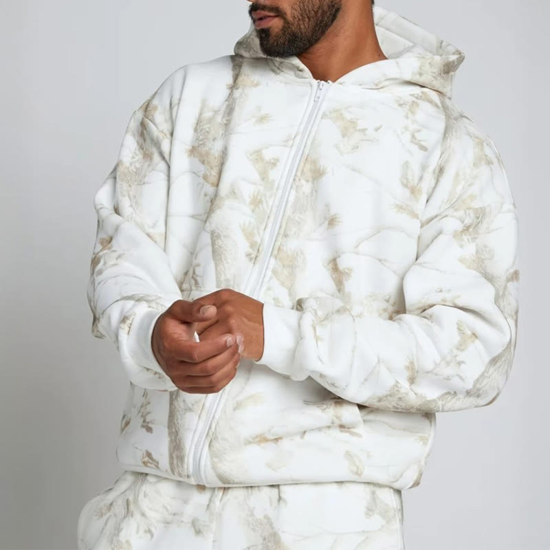 Dead Leaves Camouflage Print Long Sleeve Zipper Hoodie - Beige - US28-30(4XL) - image 3