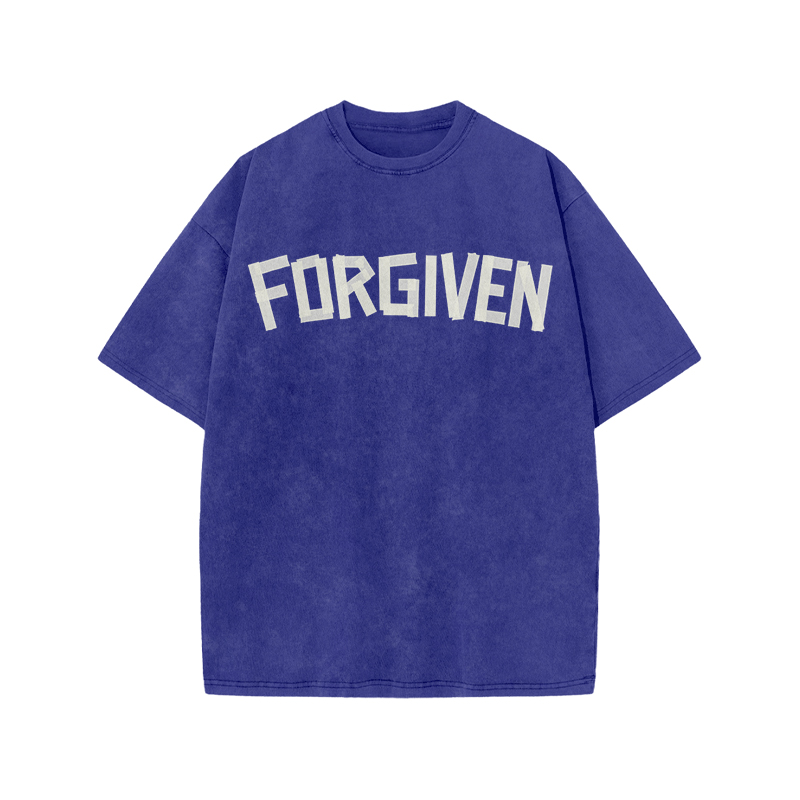 Tape Type Forgiven Print Acid Washed T-shirt - Blue - US20-22(3XL) - image 7