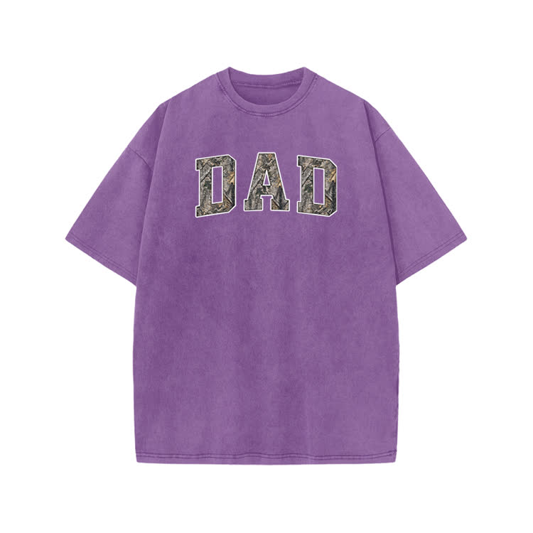 Casual Camo DAD Graphic Print Acid Washed T-shirt - Purple - US20-22(3XL) - image 5
