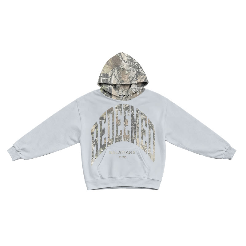 Redeemed Galatians 2:20 Dead Leaves Camouflage Patchwork Print Hoodie - Grey - US44-46(8XL) - image 3