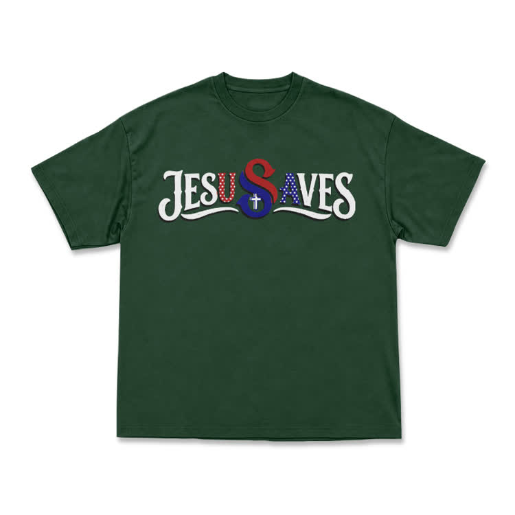 Vintage Faith Jesus Saves Front Print Casual T-Shirt - Green - US16-18(2XL) - image 14
