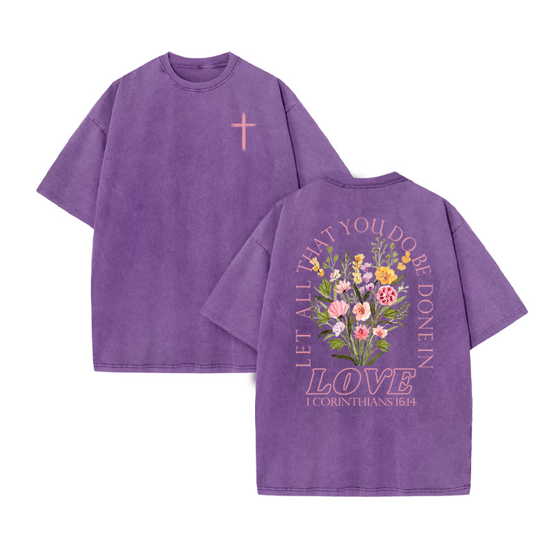 Let All That You Do Be Done In Love Print Acid Washed T-shirt - Purple - US20-22(3XL) - image 8