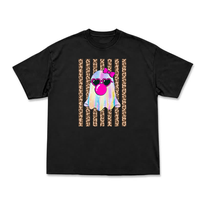 Street Style Iridescent Ghost Leopard Panel Oversized T-Shirt - Black - US16-18(2XL) - image 8