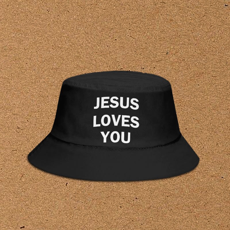 Jesus Loves You Print Bucket Hat - Black - XL(62cm) - image 3