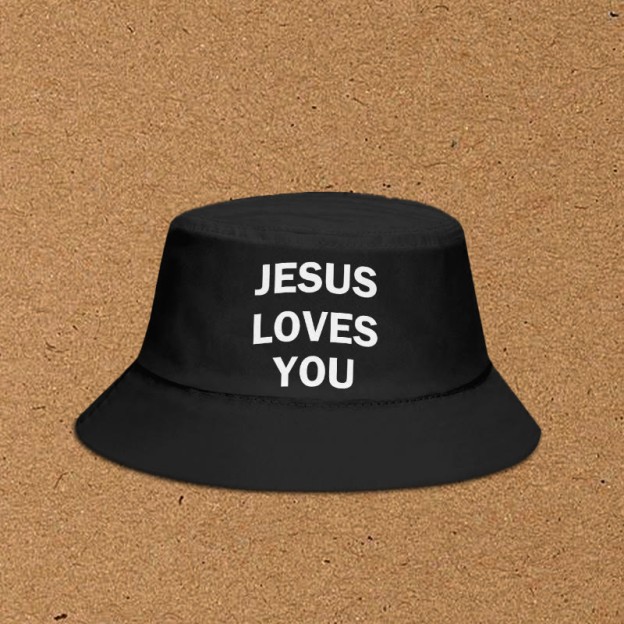 Jesus Loves You Print Bucket Hat - Black - XL(62cm) - image 3