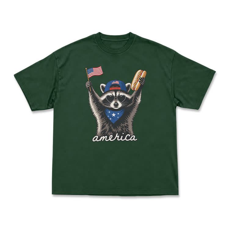 Patriotic Raccoon America Graphic T-Shirt - Green - US16-18(2XL) - image 11