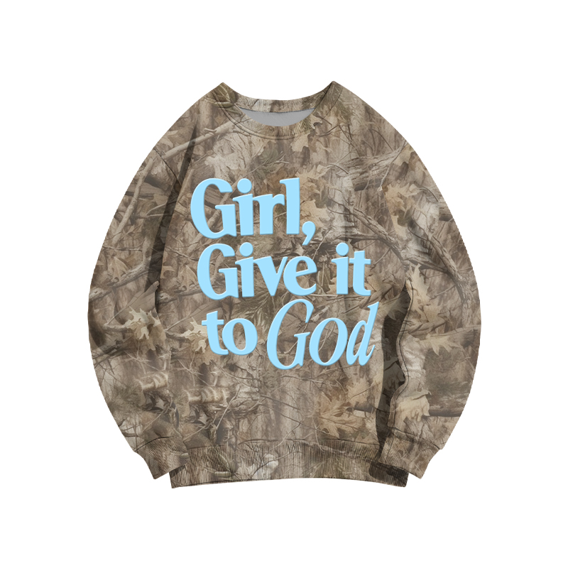 Faith Inspired Girl Give It To God Camo Forget Sweatshirt - Brown Camo - 3XL - image 4